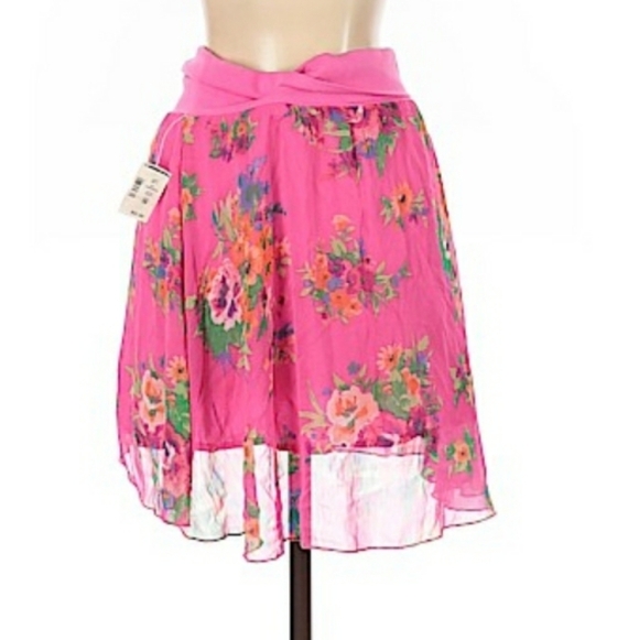 *NEW! HOT PINK AEROPOSTALE HIGH LOW SEMI SHEER SLIP ON SKIRT SIZE SMALL - Picture 2 of 7